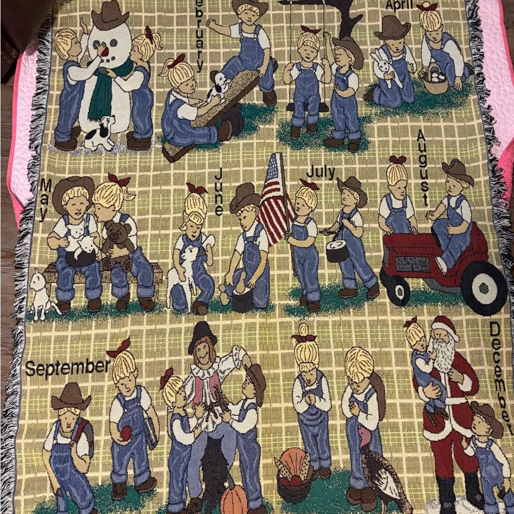 Vintage Home Interiors “ Through The Year Denim Days” Throw / Blanket. Nice